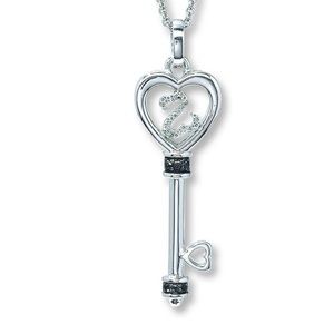Open Hearts Key Necklace 1/15 ct tw Diamonds Sterling Silver